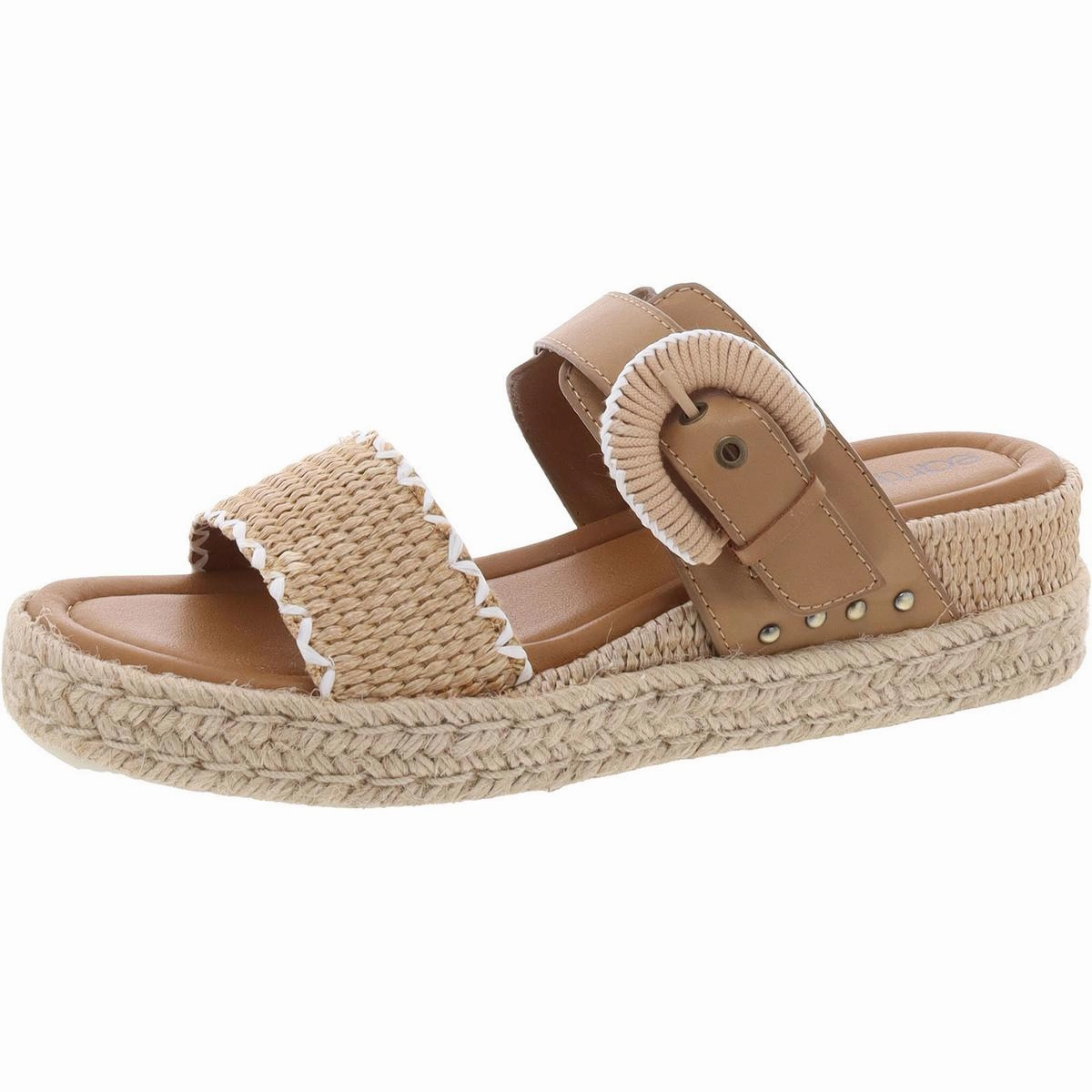 Colla Womens Leather Wedge Slide Sandals
