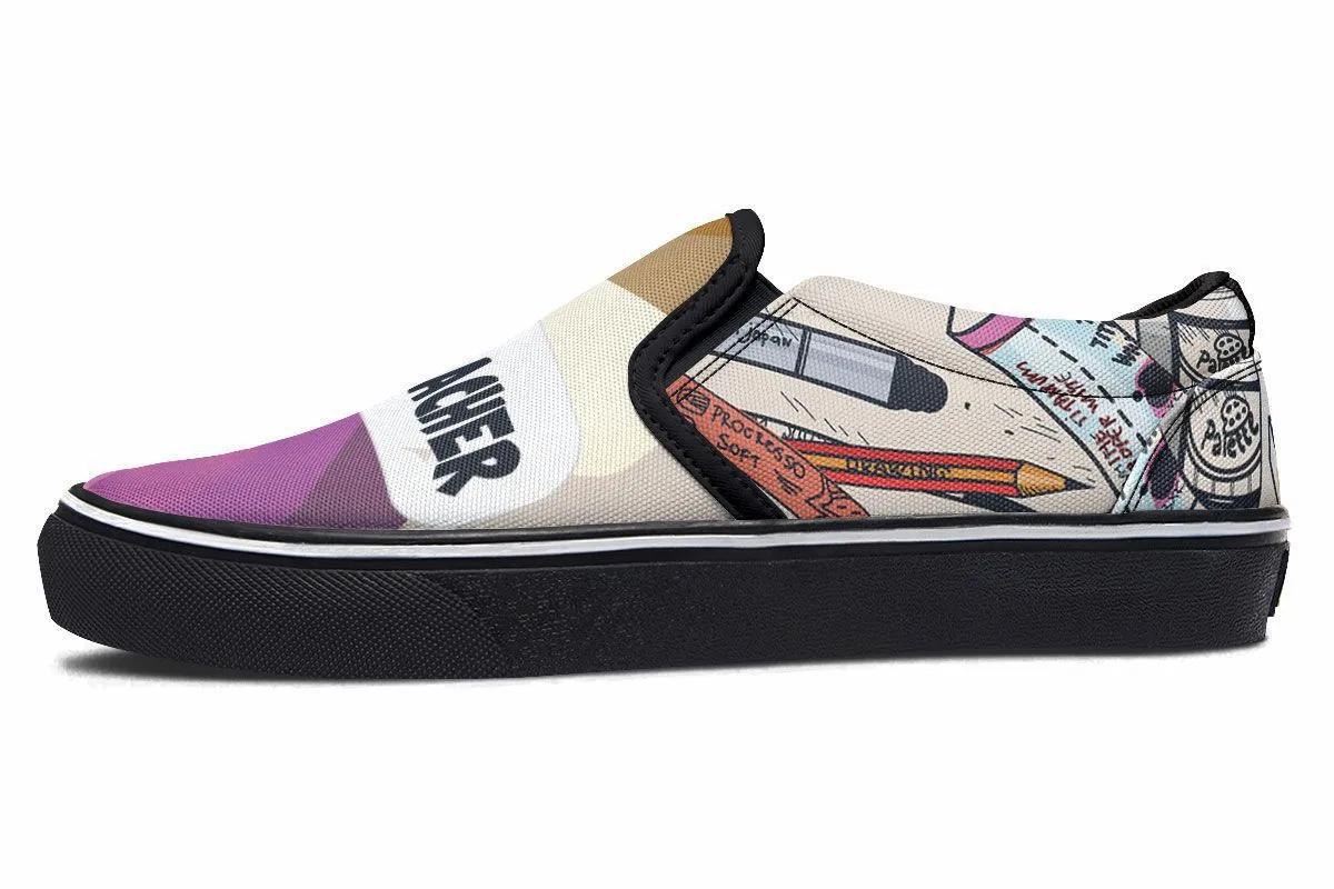 Colorful Art Teacher Slip-On Shoes