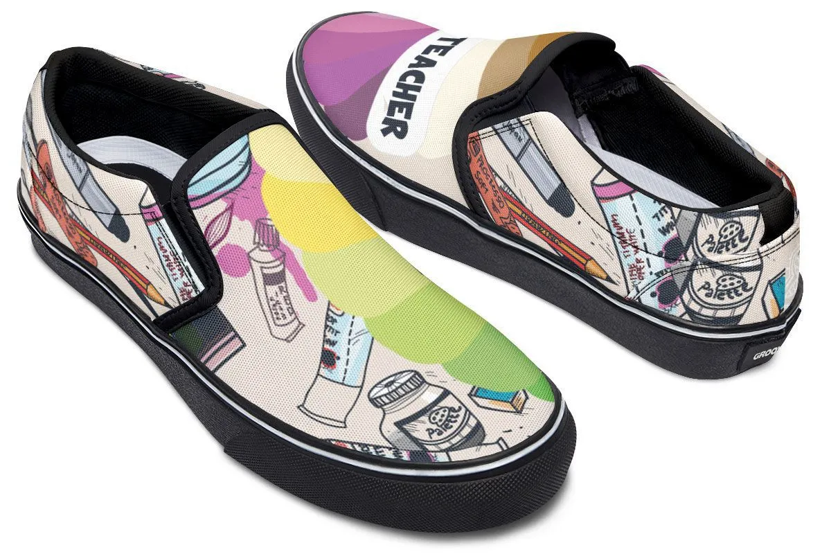 Colorful Art Teacher Slip-On Shoes