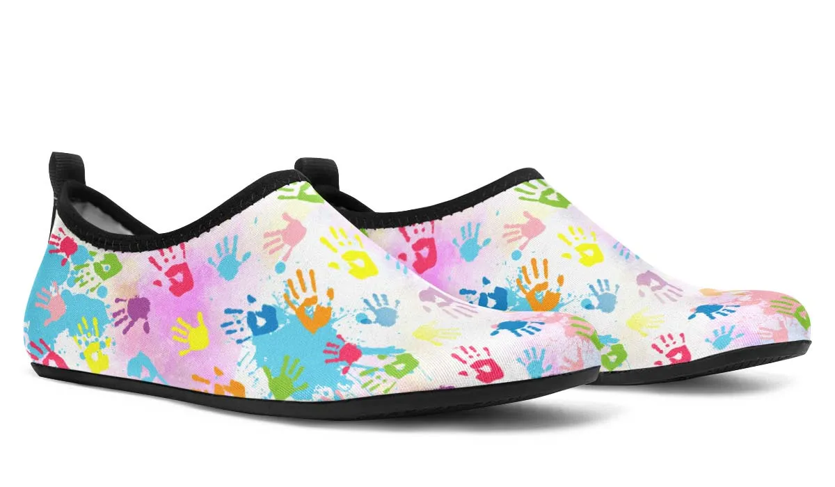Colorful Handprint Aqua Barefoot Shoes