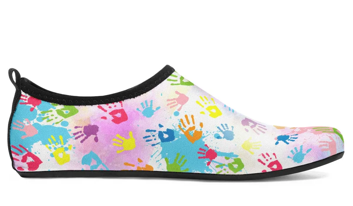 Colorful Handprint Aqua Barefoot Shoes