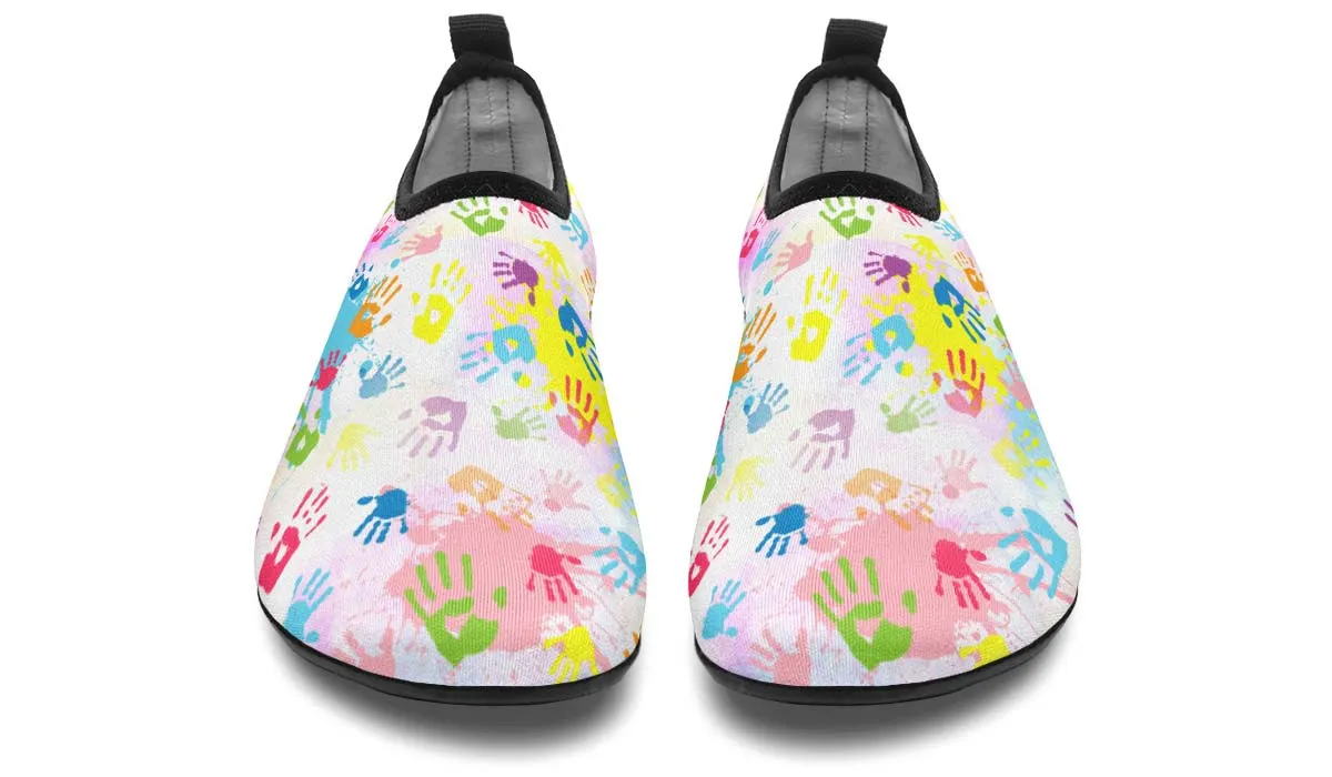 Colorful Handprint Aqua Barefoot Shoes