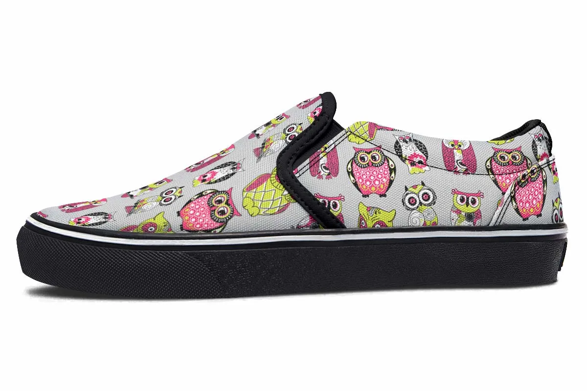 Colorful Owl Pattern Slip-On Shoes