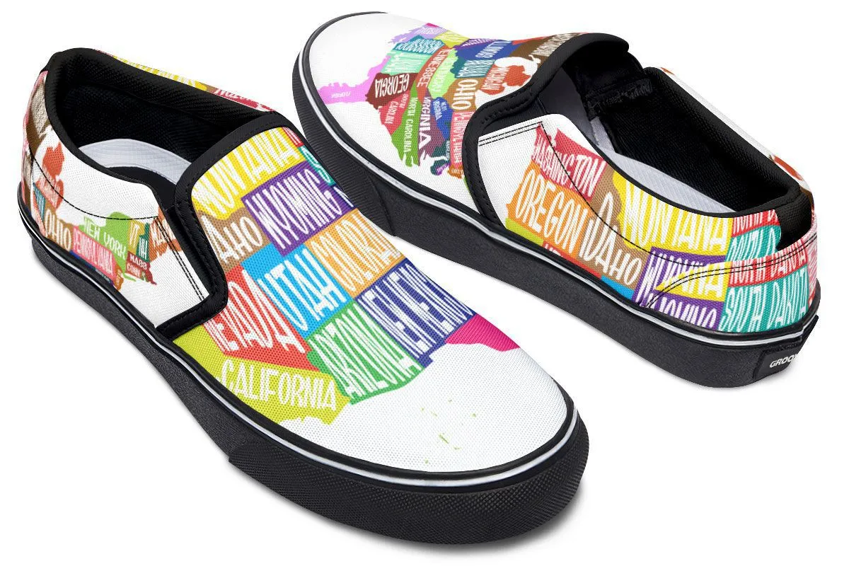 Colorful States Map Slip-On Shoes