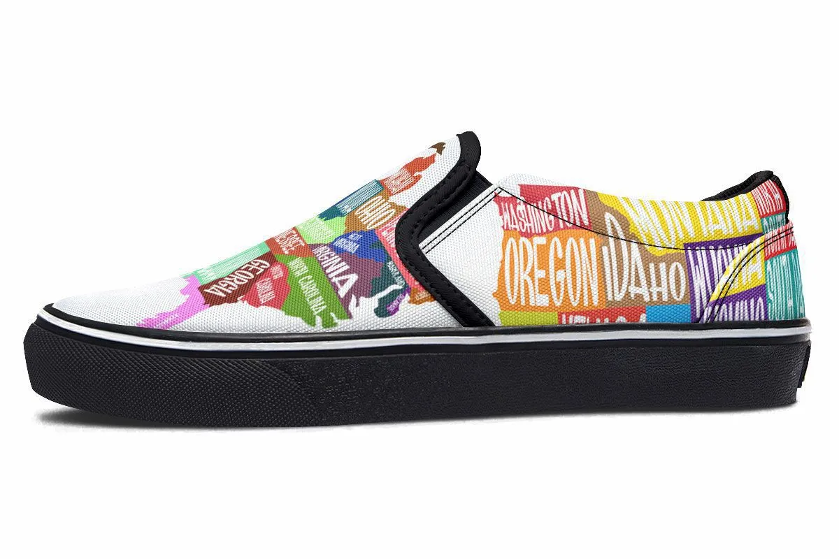 Colorful States Map Slip-On Shoes