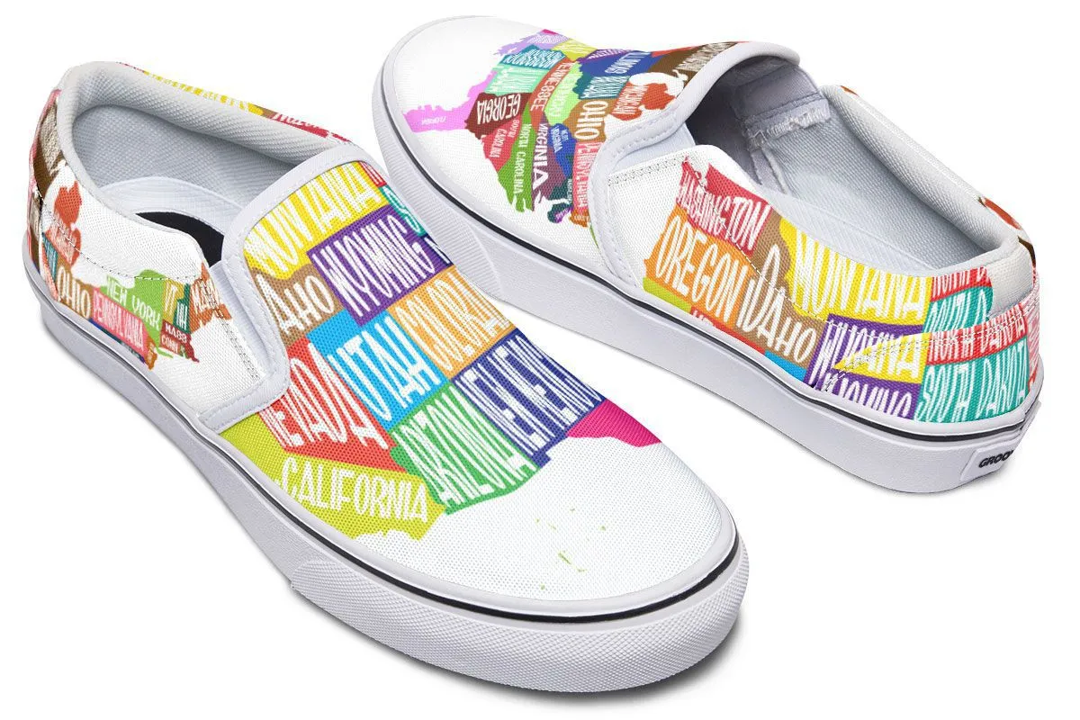 Colorful States Map Slip-On Shoes