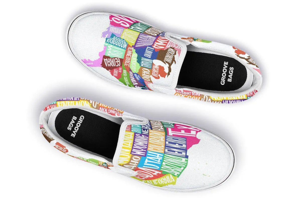 Colorful States Map Slip-On Shoes