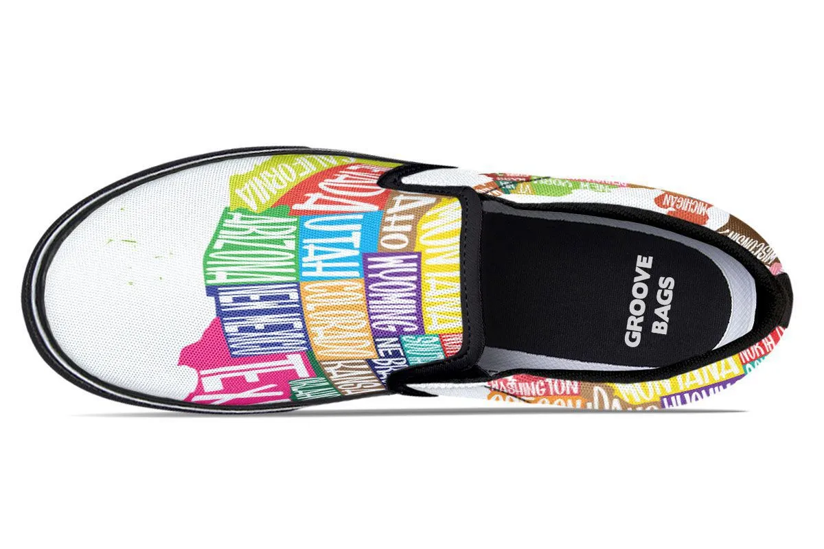 Colorful States Map Slip-On Shoes