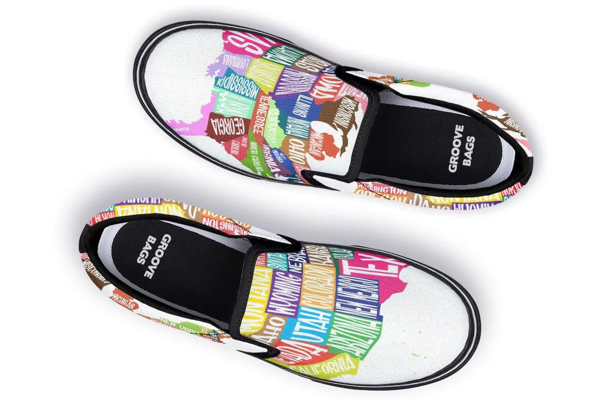 Colorful States Map Slip-On Shoes