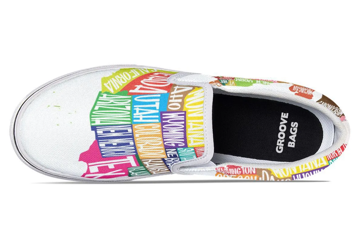 Colorful States Map Slip-On Shoes