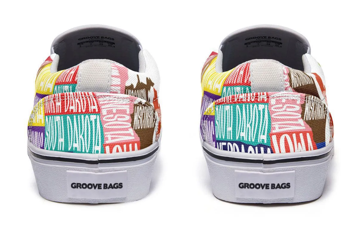 Colorful States Map Slip-On Shoes