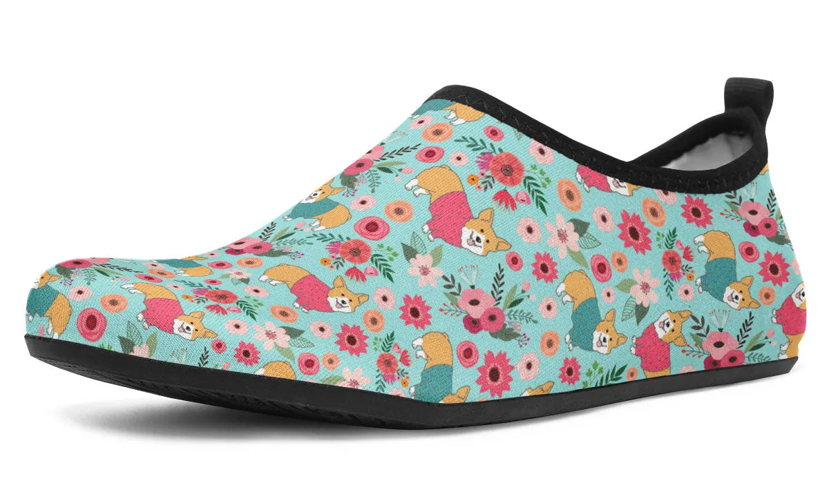 Corgi Flower Aqua Barefoot Shoes