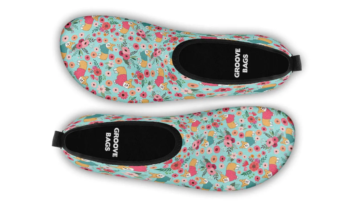 Corgi Flower Aqua Barefoot Shoes