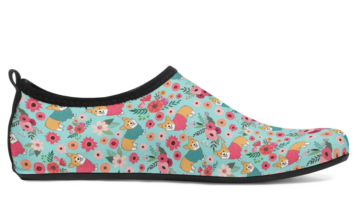 Corgi Flower Aqua Barefoot Shoes