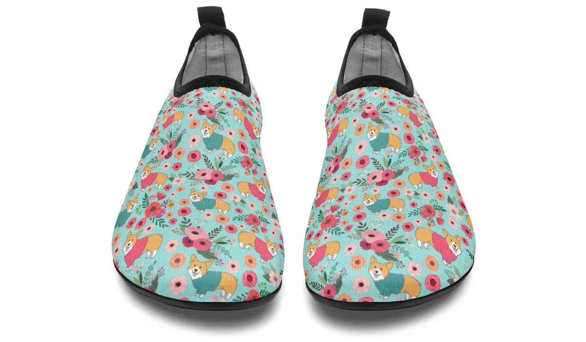 Corgi Flower Aqua Barefoot Shoes