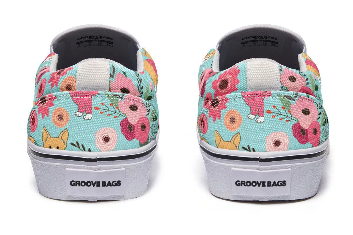 Corgi Flower Slip-On Shoes