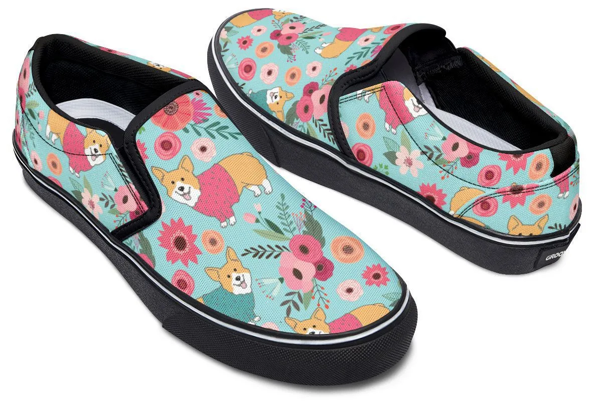 Corgi Flower Slip-On Shoes