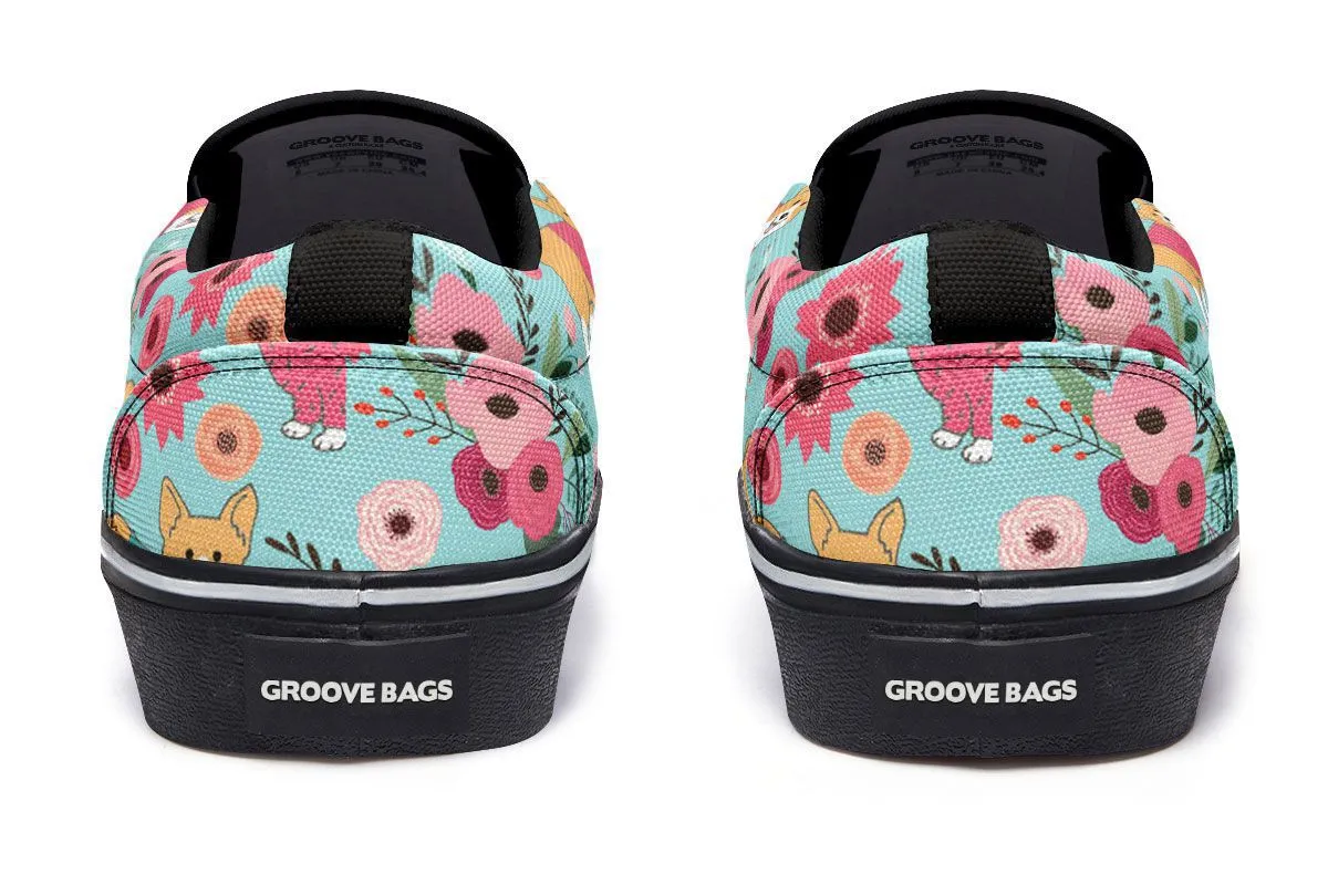 Corgi Flower Slip-On Shoes