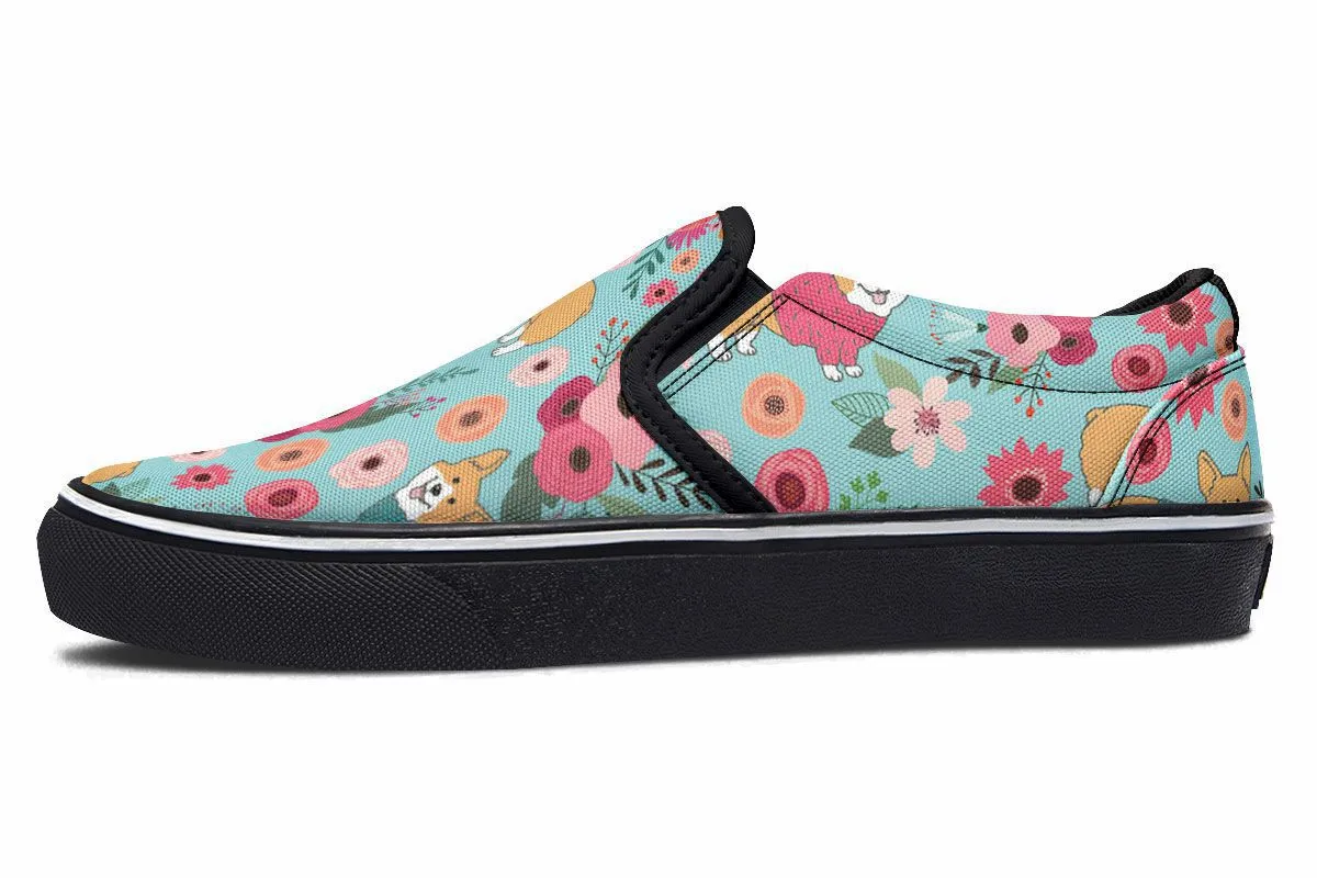 Corgi Flower Slip-On Shoes