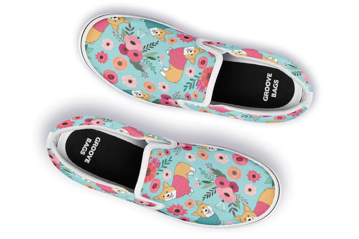 Corgi Flower Slip-On Shoes