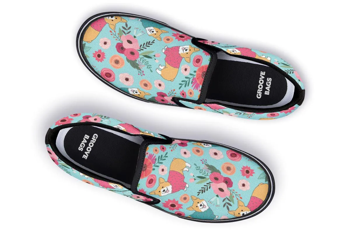 Corgi Flower Slip-On Shoes