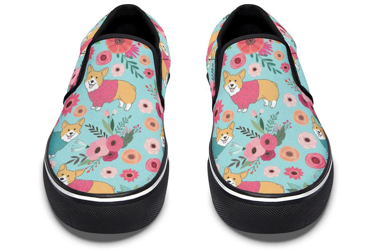 Corgi Flower Slip-On Shoes