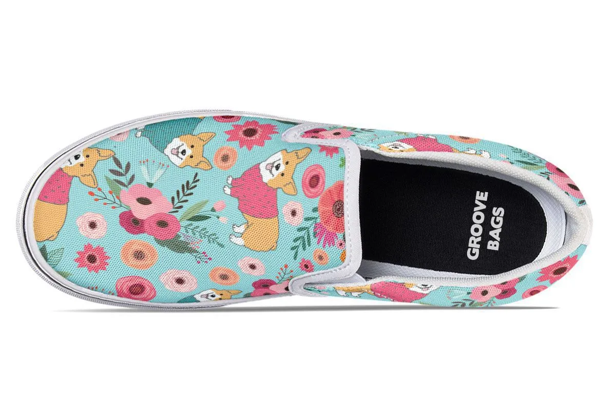 Corgi Flower Slip-On Shoes