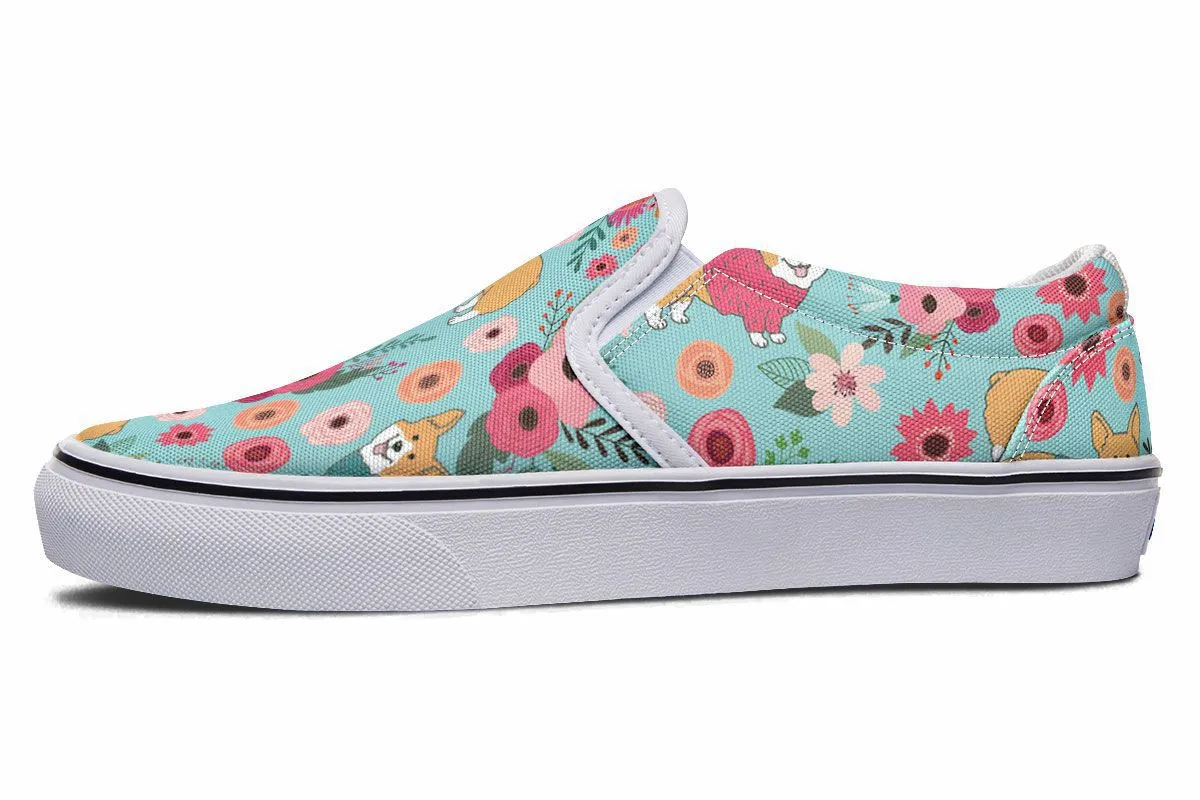 Corgi Flower Slip-On Shoes