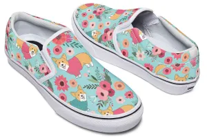 Corgi Flower Slip-On Shoes