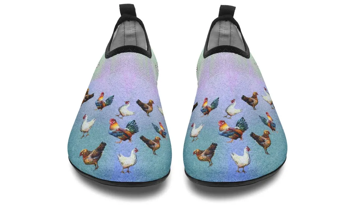 Crazy Chicken Lady Aqua Barefoot Shoes