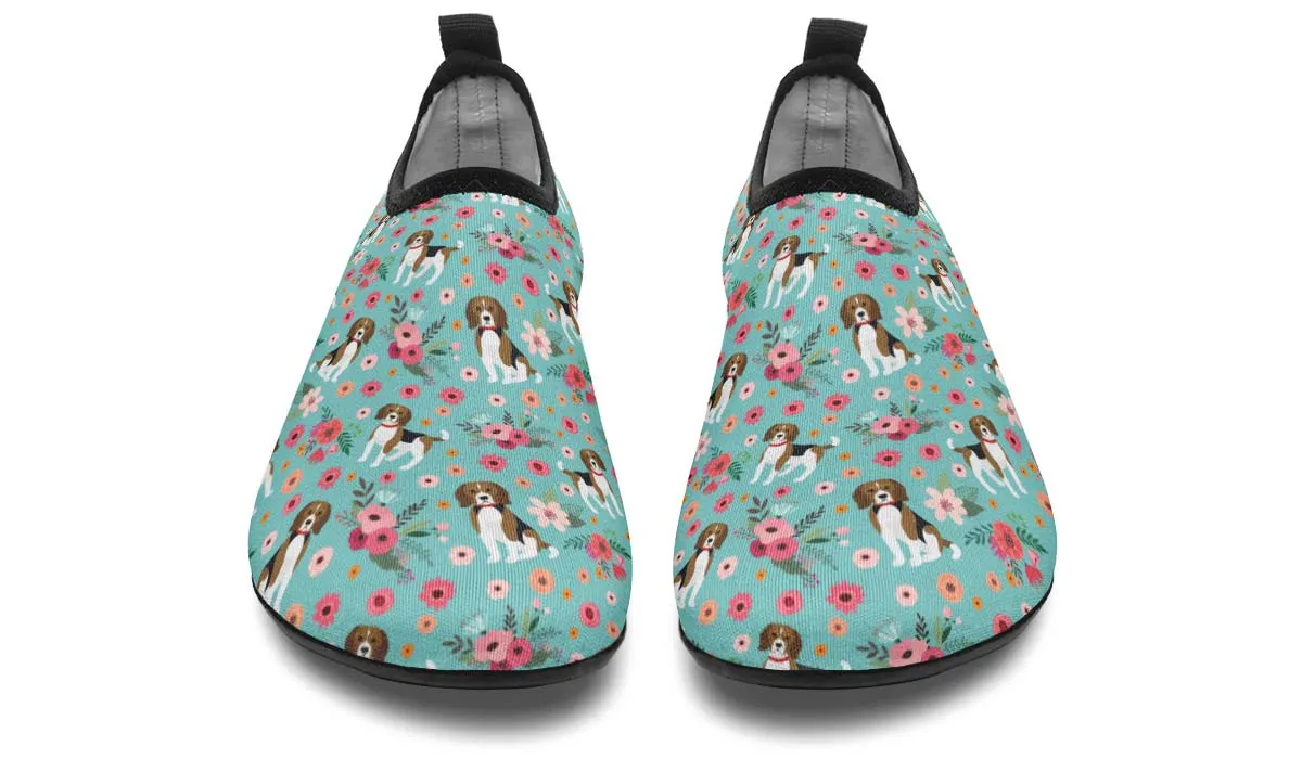 Cute Beagle Flower Aqua Barefoot Shoes