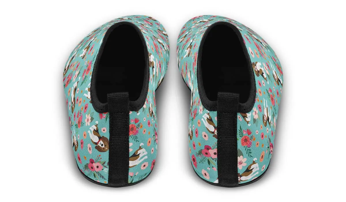 Cute Beagle Flower Aqua Barefoot Shoes