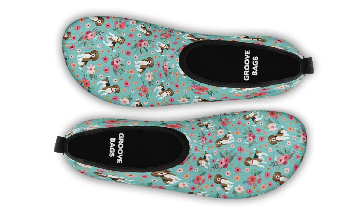 Cute Beagle Flower Aqua Barefoot Shoes