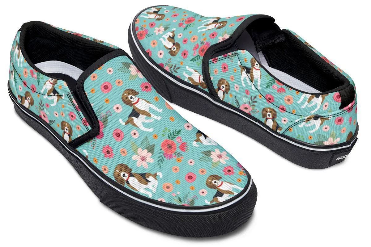 Cute Beagle Flower Slip-On Shoes