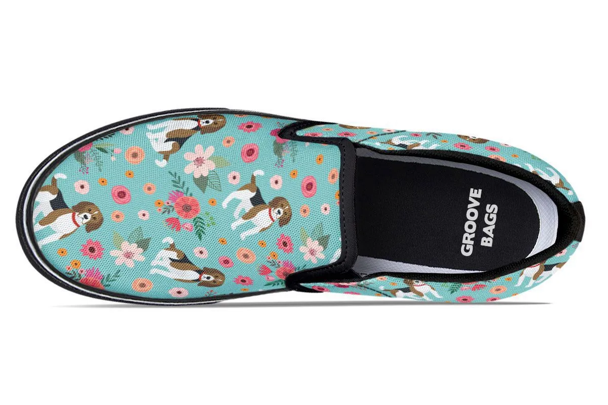 Cute Beagle Flower Slip-On Shoes
