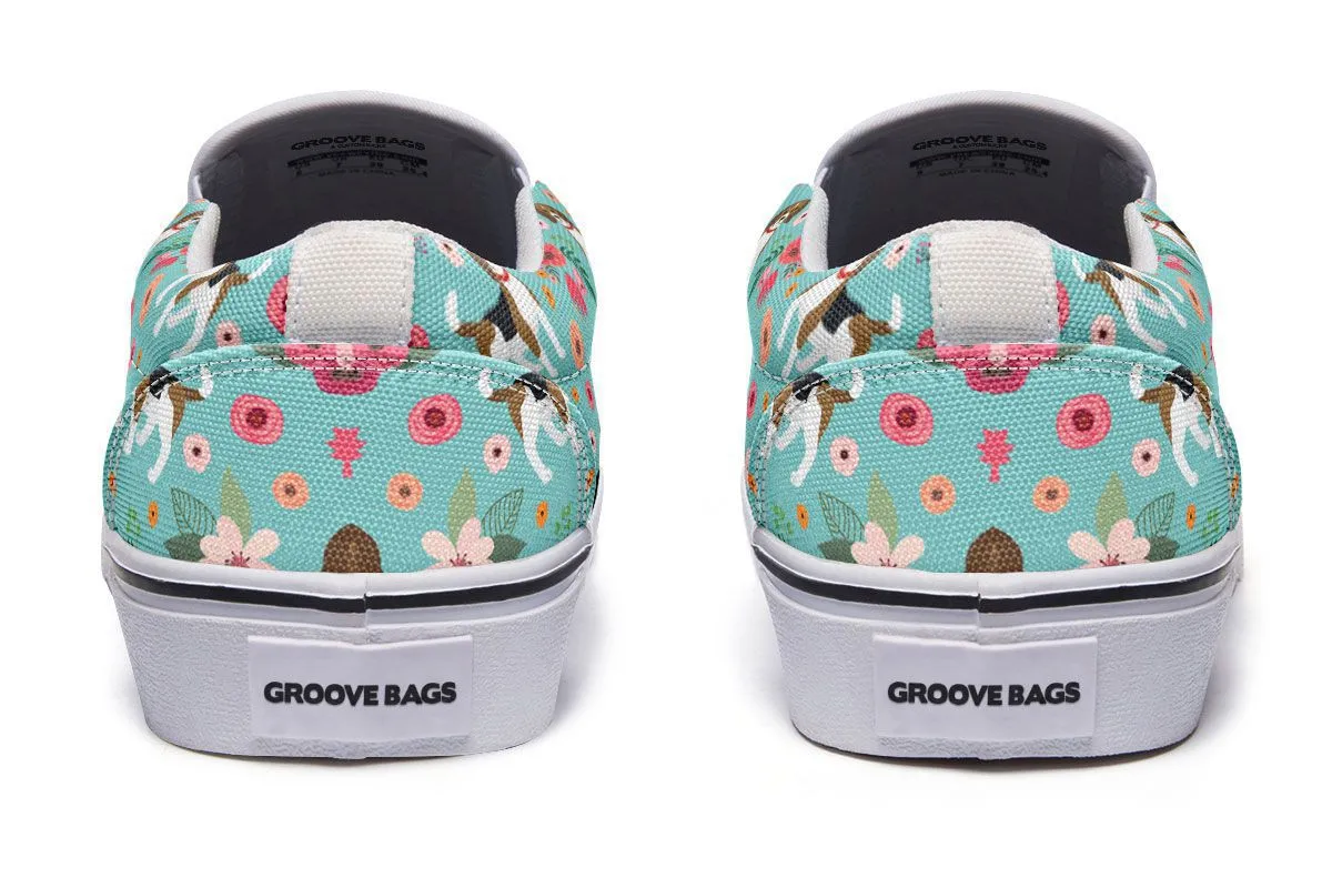 Cute Beagle Flower Slip-On Shoes