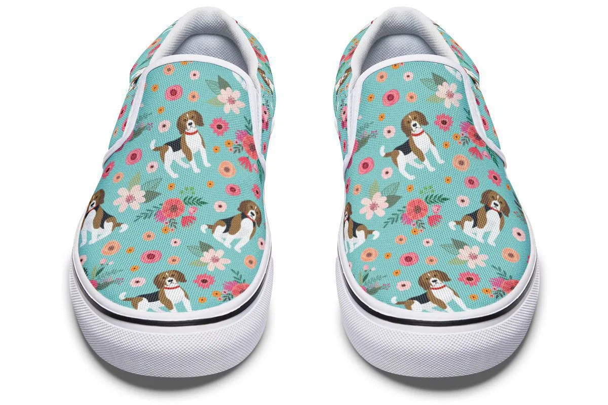 Cute Beagle Flower Slip-On Shoes
