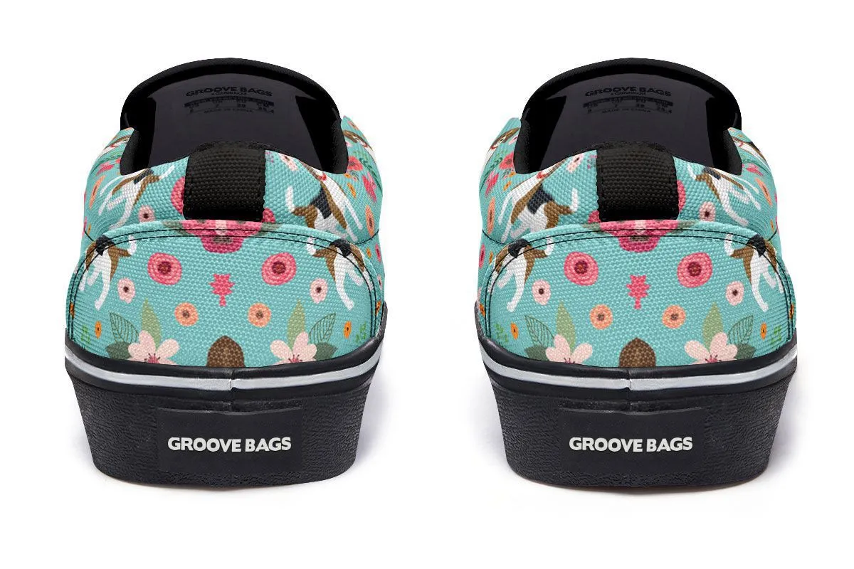 Cute Beagle Flower Slip-On Shoes