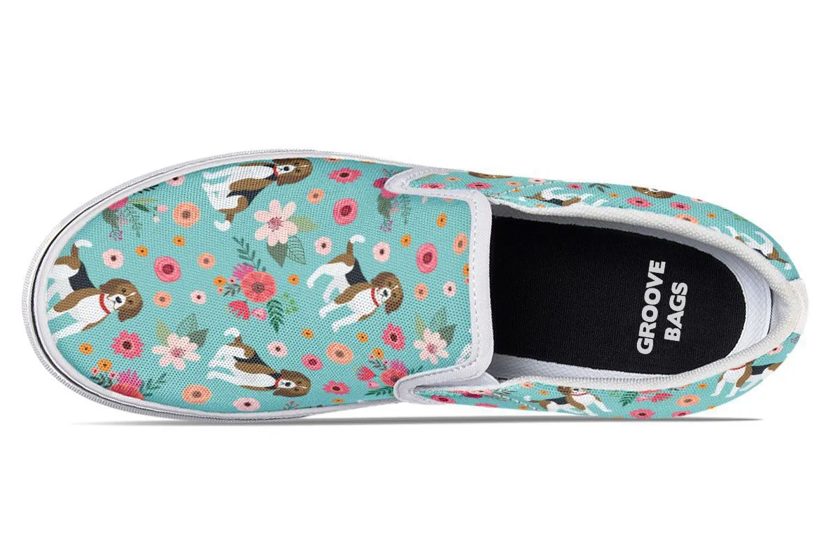 Cute Beagle Flower Slip-On Shoes
