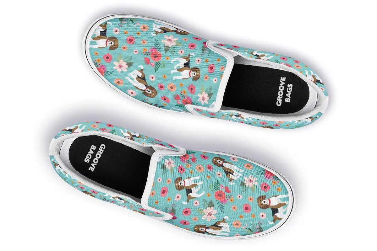 Cute Beagle Flower Slip-On Shoes