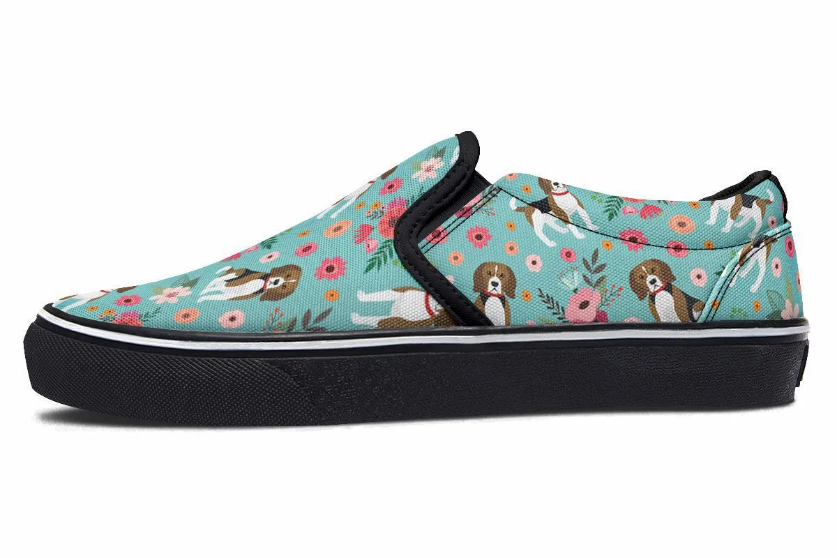 Cute Beagle Flower Slip-On Shoes