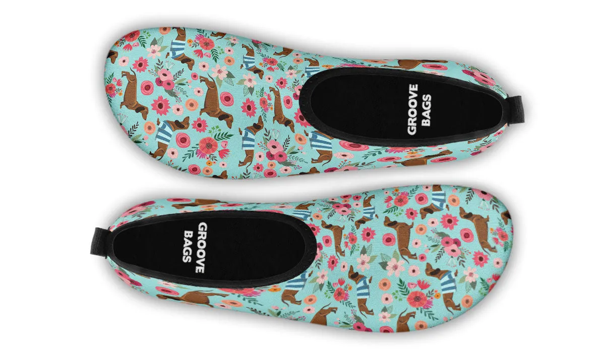 Dachshund Flower Aqua Barefoot Shoes