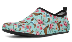 Dachshund Flower Aqua Barefoot Shoes