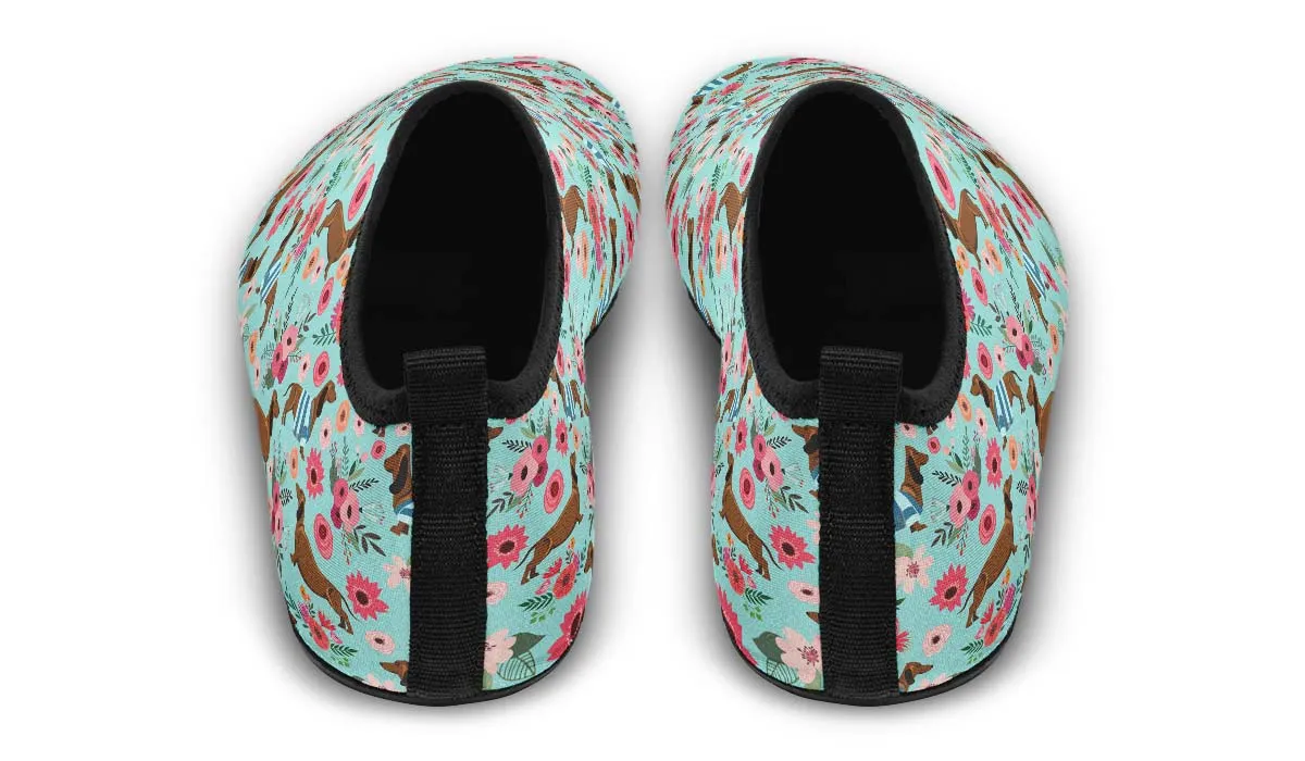 Dachshund Flower Aqua Barefoot Shoes