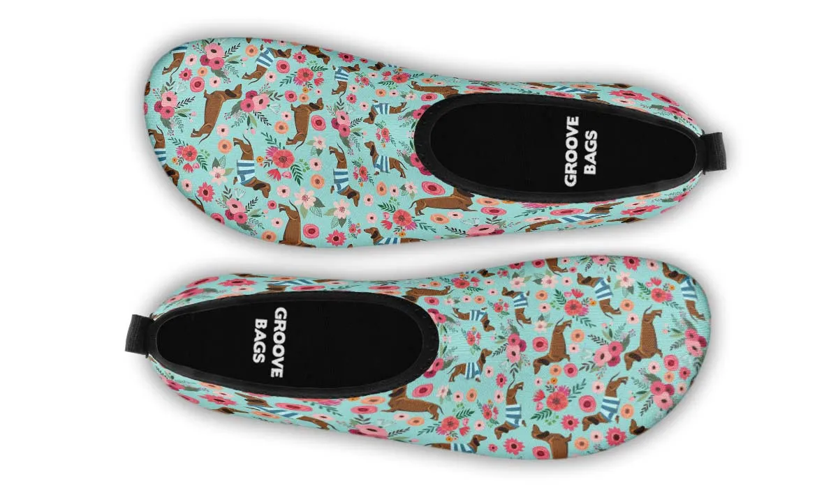 Dachshund Flower Aqua Barefoot Shoes