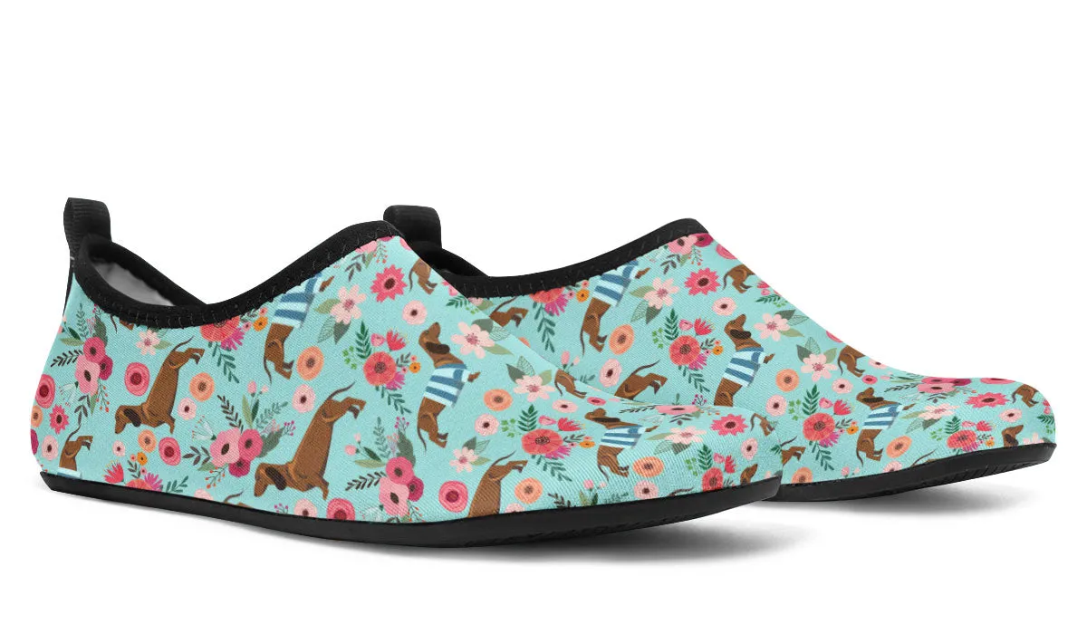 Dachshund Flower Aqua Barefoot Shoes