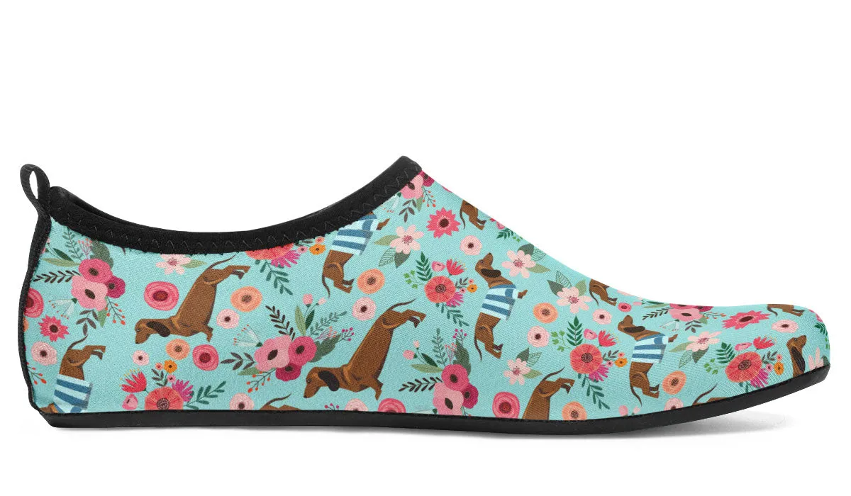 Dachshund Flower Aqua Barefoot Shoes