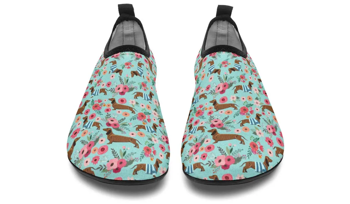Dachshund Flower Aqua Barefoot Shoes