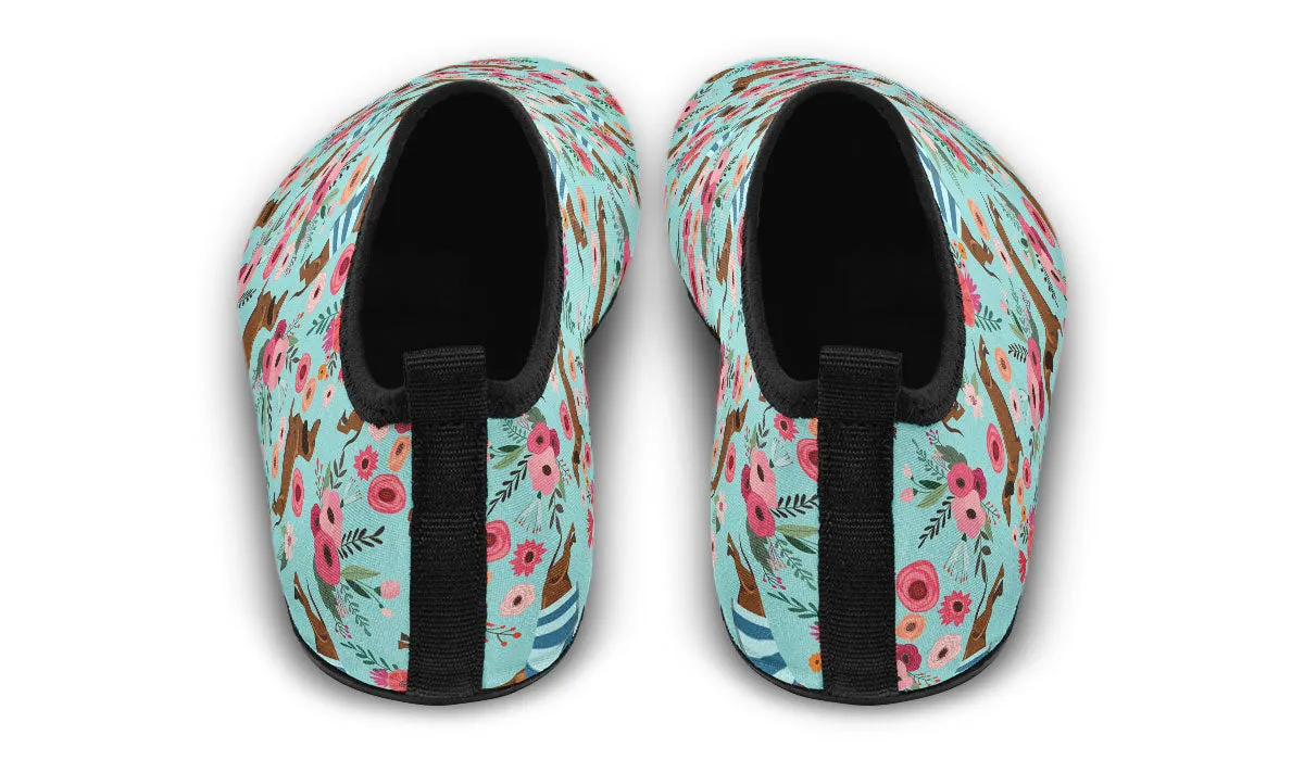 Dachshund Flower Aqua Barefoot Shoes