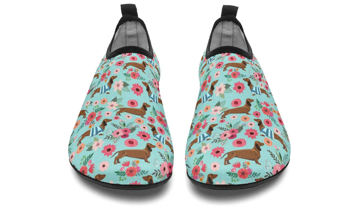 Dachshund Flower Aqua Barefoot Shoes